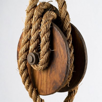 Rope on Wooden Pulley Block
