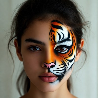 Woman with tiger face paint