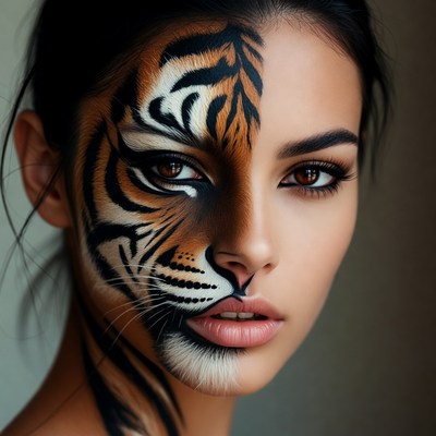 Woman with tiger face paint