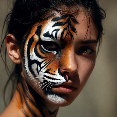Woman with tiger face paint