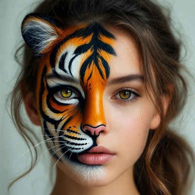 Woman with tiger face paint