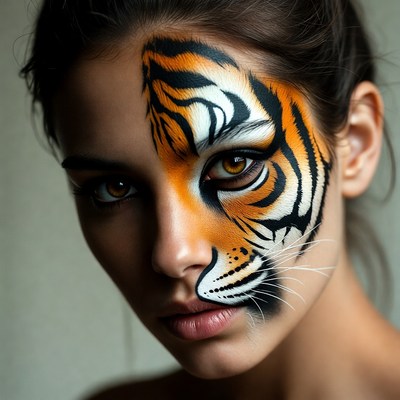 Woman with tiger face paint