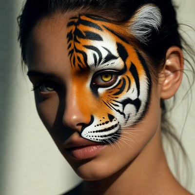 Woman with tiger face paint