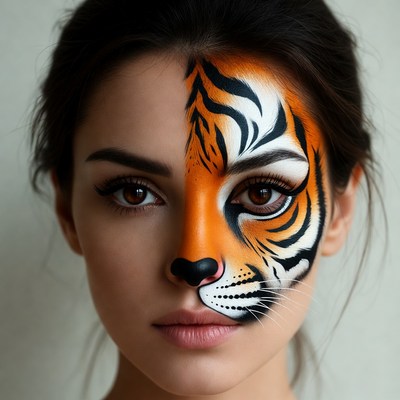 Woman with tiger face paint