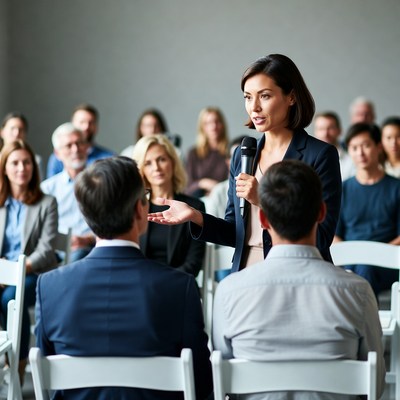Woman speaking at business conference