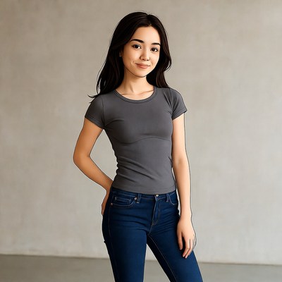 Asian woman in gray top jeans