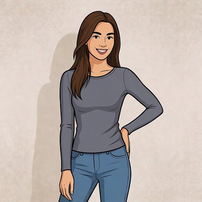 Smiling Asian woman in gray top