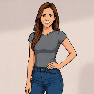 Asian woman in gray t-shirt jeans