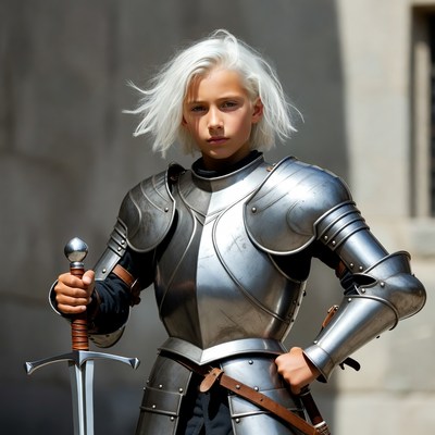 Young girl in silver knight armor