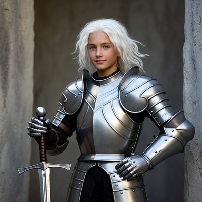 Girl in silver knight armor with sword
