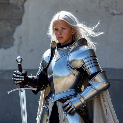 Blonde woman knight holding sword