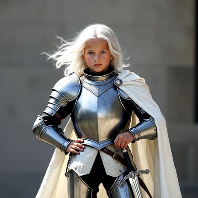 Blonde girl in silver knight armor