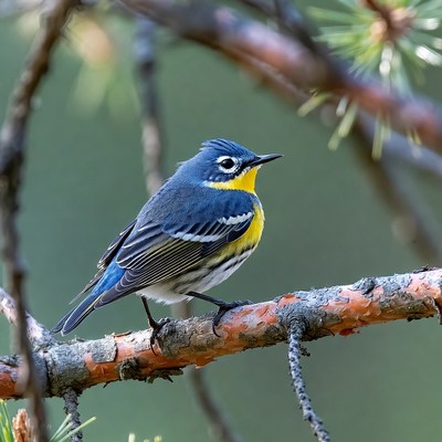 Cerulean Warbler on Tree Branch