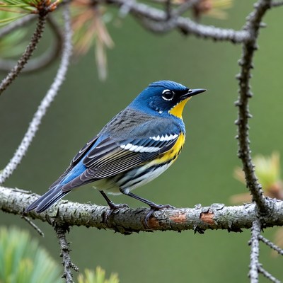Cerulean Warbler on pine branch