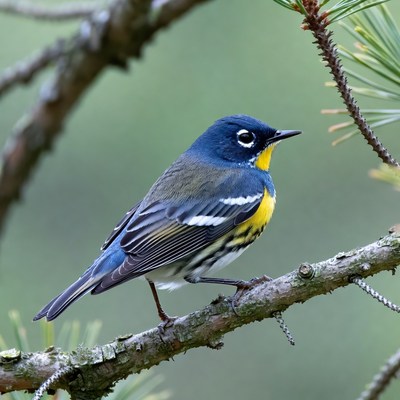 Black-throated Blue Warbler on Pine Branch