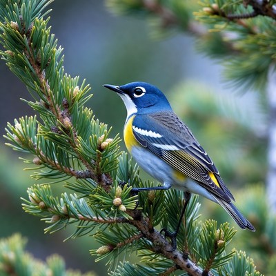 Black-throated Blue Warbler on Pine Branch