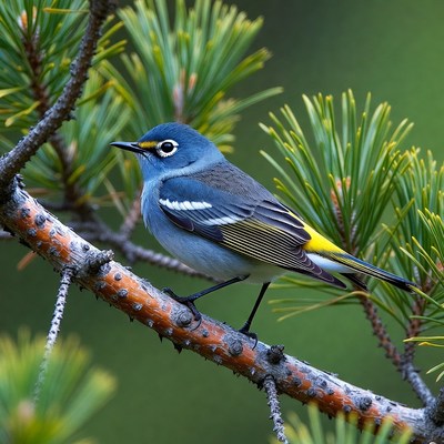 Cerulean Warbler on pine branch
