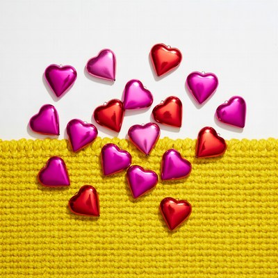 Pink and Red Hearts on Yellow Knit