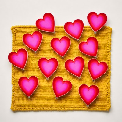 Pink Heart Cookie Cutters on Yellow Cloth