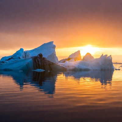 Icebergs at Sunset Reflection