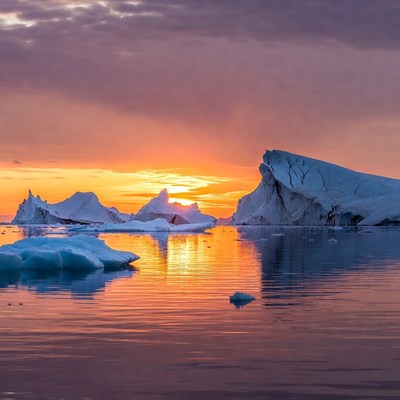 Icebergs at Sunset Reflection