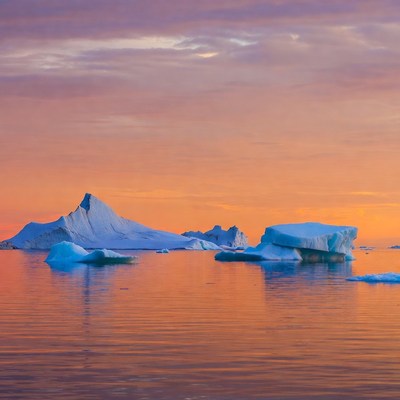 Icebergs in Arctic Sunset Waters
