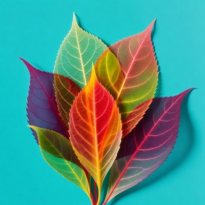 Colorful Autumn Leaves on Blue Background