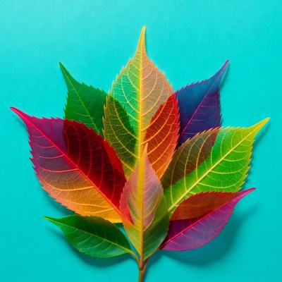 Colorful Autumn Leaves on Blue Background