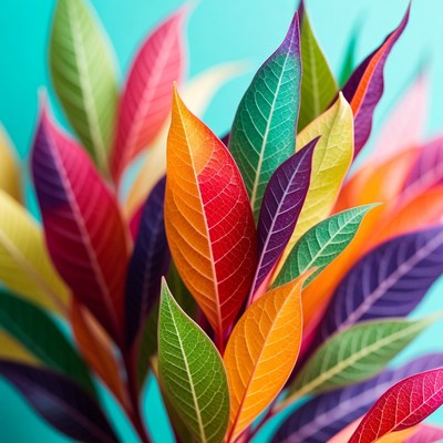 Colorful Vibrant Leaves on Blue Background