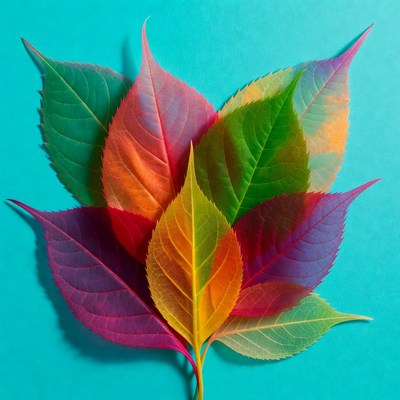 Colorful Autumn Leaves on Blue Background
