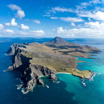 Aerial View of Island with Turquoise Lagoon