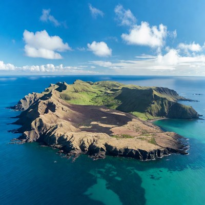 Green Volcanic Island Aerial View