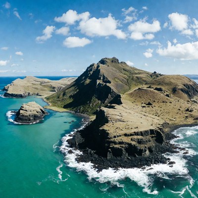 Island with turquoise ocean and mountains