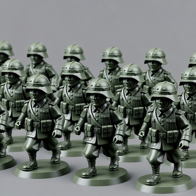 Group of Green German Soldiers on Bases