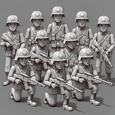 Soldiers in helmets holding rifles