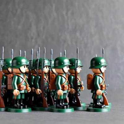 Green army men toys in formation