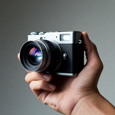 Hand holding vintage camera