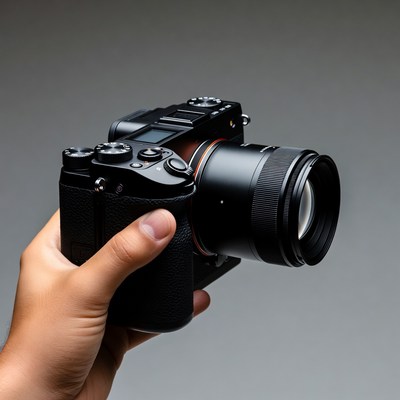 Hand holding black mirrorless camera