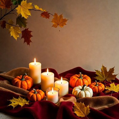 Autumn Pumpkins and Candles Arrangement