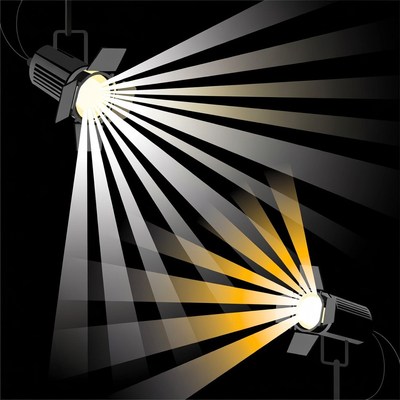 Spotlights Beams on Black Background