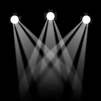 Three Spotlights Beams on Black Background