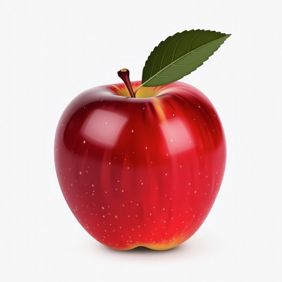 Red apple with green leaf