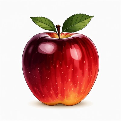 Red apple with green leaf