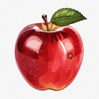 Red apple with green leaf