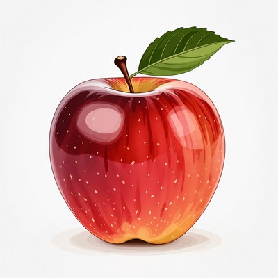 Red apple with green leaf