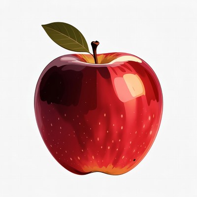 Red apple with green leaf