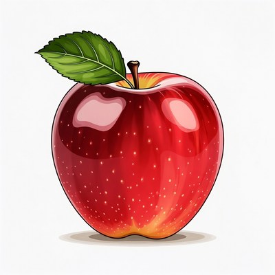 Red apple with green leaf