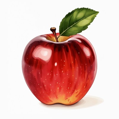 Red apple with green leaf