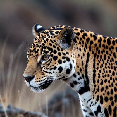 Jaguar staring in grassy field