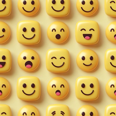 Smiling 3D Emojis on Yellow Background